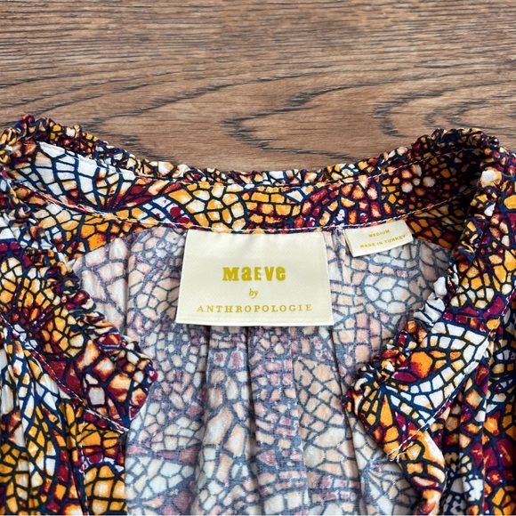 Anthropologie Maeve Kaleidoscope Mosaic Print Blouse Size Medium Boho V Neck Top - Picture 7 of 10